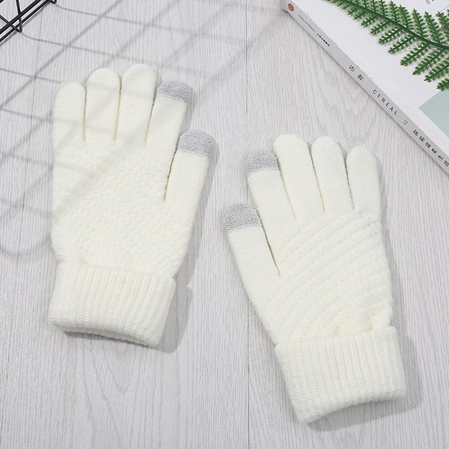 Guantes de invierno para mujer Guantes de ciclismo de lana de cinco dedos con pantalla táctil de punto Blanco ==