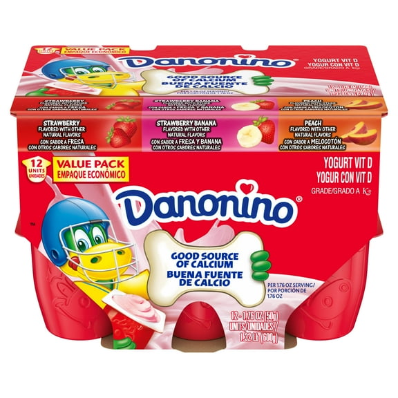 Danonino Variety Pack Strawberry, Strawberry Banana, Peach Yogurt, 1.76 Oz, 12 count