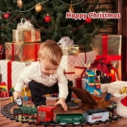 AOKESI Electric Train Set Around The Christmas Tree with Smoke, Sound & Light, Remote Control Train Toys Kids Rechargeable Electric Train for Kids Age 3-8, Green