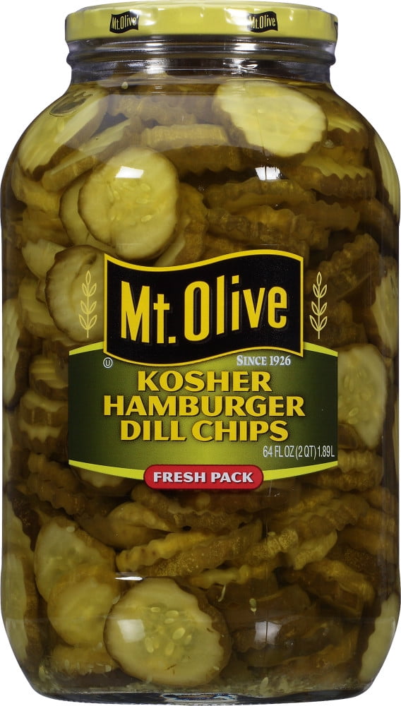 Mt Olive Fresh Pack Hamburger Chips Kosher Dill Pickles, 64 fl oz Jar