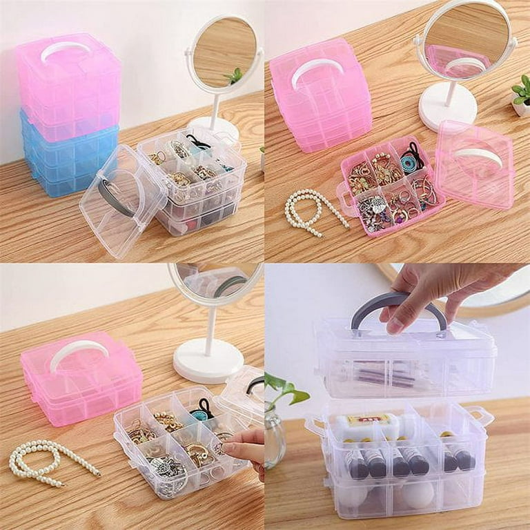 3 Tier Large Clear Plastic Organizer Storage Box Container Craft Storage  with Adjustable Dividers,Clear Plastic Bead Storage Containers for  Crafts,Art