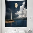 thumbnail image 1 of Moon Tapestry, Old Lighthouse by the Sea White Clouds and Calm Ocean Landscape Photo, Fabric Wall Hanging Decor for Bedroom Living Room Dorm, 5 Sizes, Dark Blue Ivory White, by Ambesonne, 1 of 1