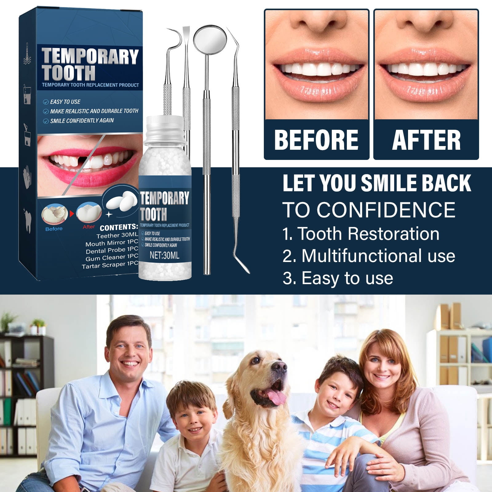 Alvantor Temporary Teeth Replacement Kit, DIY Halloween Vampire Teeth Decorative Cosplay Set