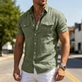 thumbnail image 4 of YLSDY Men's Linen-Blend Short Sleeve Shirt, Button-Down Collared Top, Lightweight Casual Style for Summer Army Green S, 4 of 9