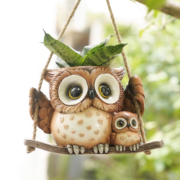 Quoowiit Small Swing Owl Planter Pot,Hanging Planters for Indoor Outdoor Plants with Drainage Holes
