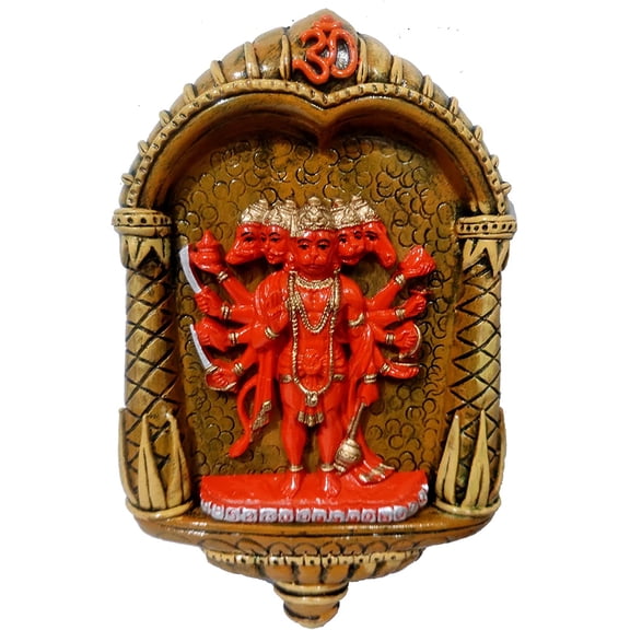 Purpledip Resin Wall Hanging Panchmukhi Hanuman: Collectible Wall Decor for Home Temple, Walls (12391)