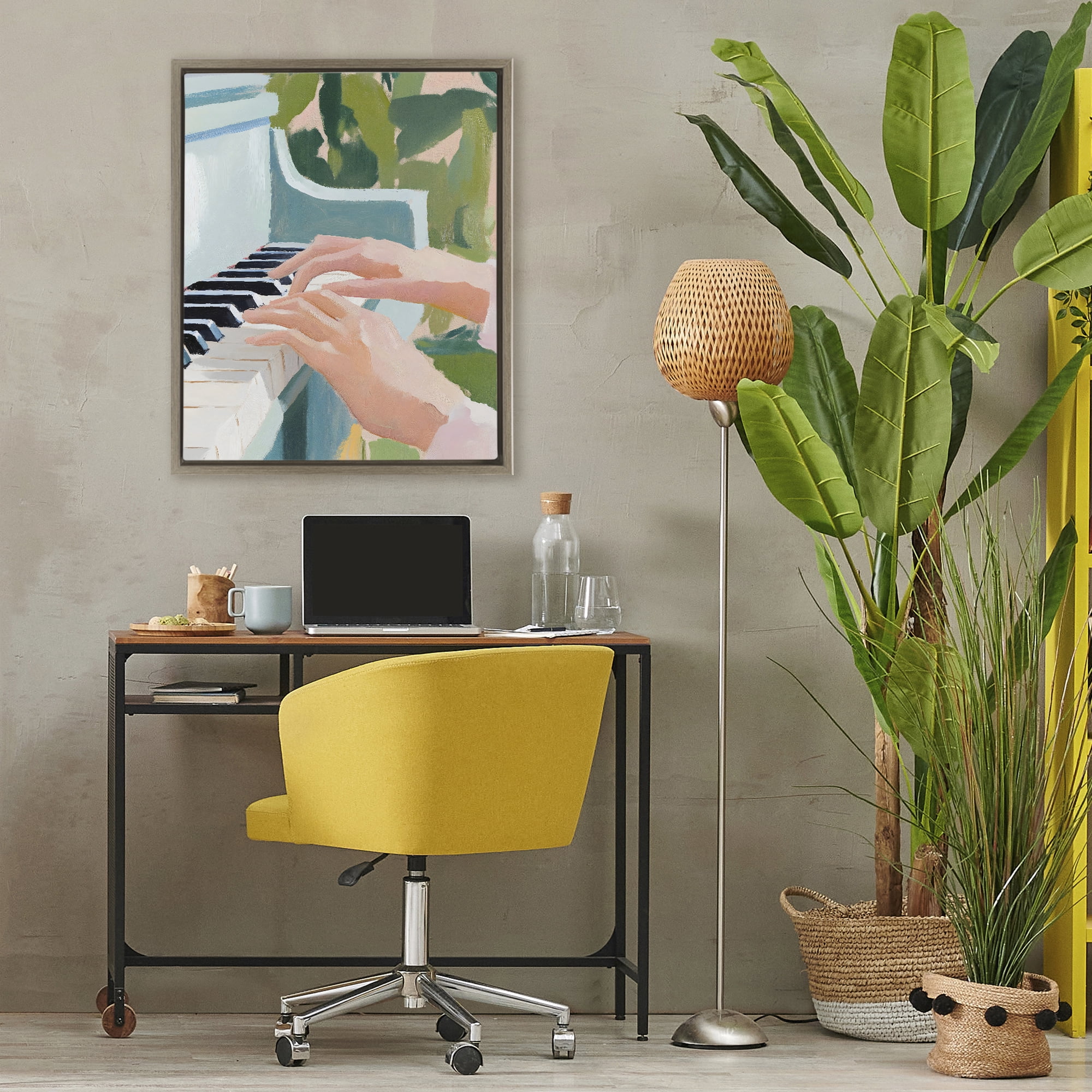Stupell Industries Piano Hands in Sunlit Space Brown Framed Floater Canvas Wall Art, design by The Prints Vibe