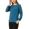 thumbnail image 4 of BLUSA DE CHIFFON PARA MUJERES INSPIRE CHIC CON ESCOTE EN FORMA DE LLAVE Y MANGAS PATCHWORK, TOP ELEGANTE PARA TRABAJO XL AZUL LAGO, 4 of 6