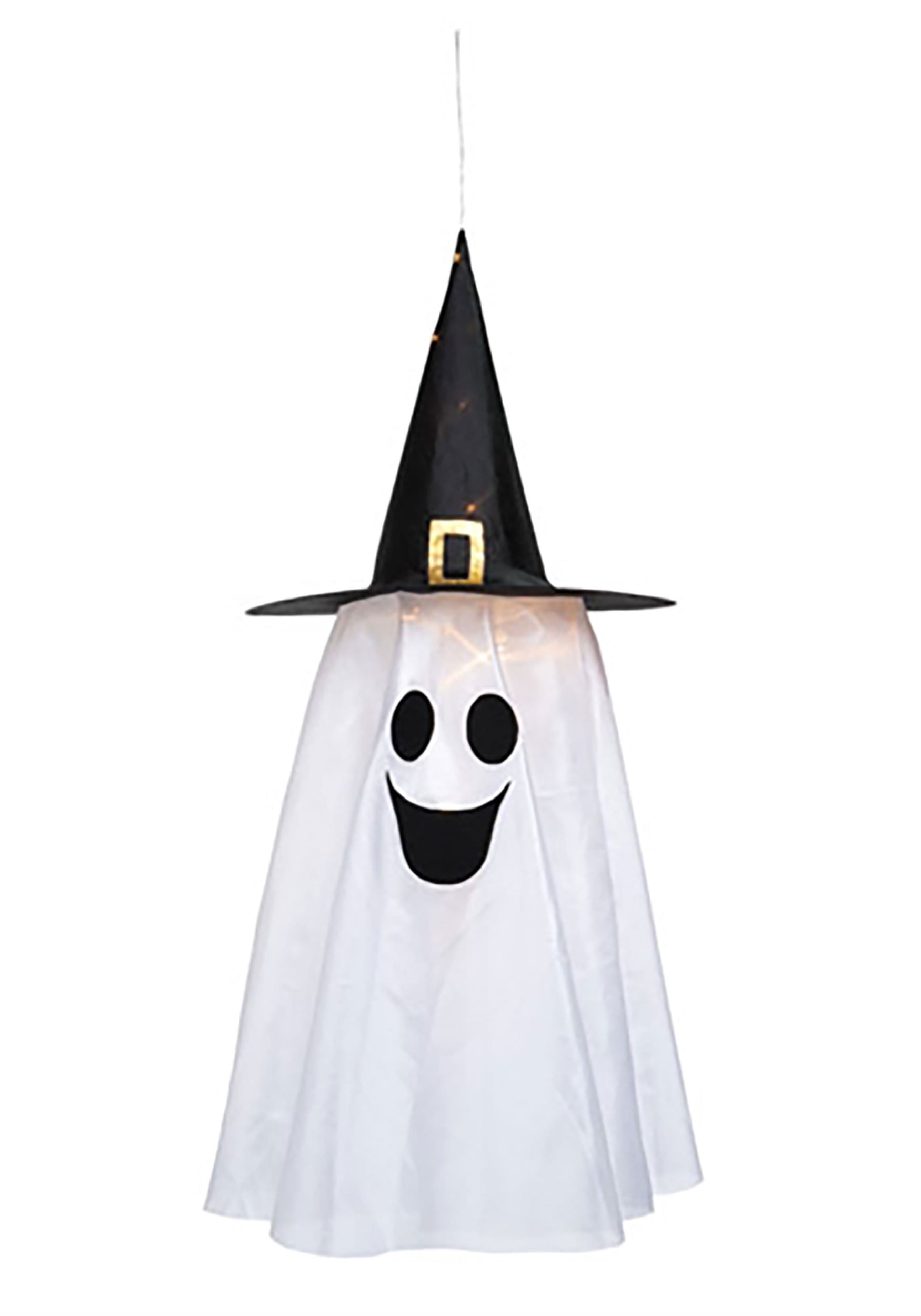 NWT 11.5" Black & White GHOST PUMPKIN HEAD in Witch Hat Halloween Decoration 