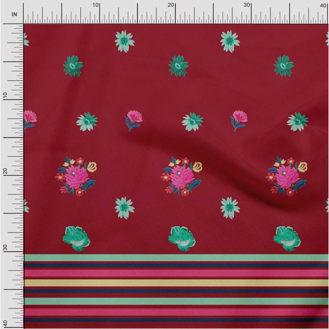oneOone Tissu Polyester Lycra Rayé & Panneau Floral Imprimé Tissu au Mètre 56 Pouces de Large