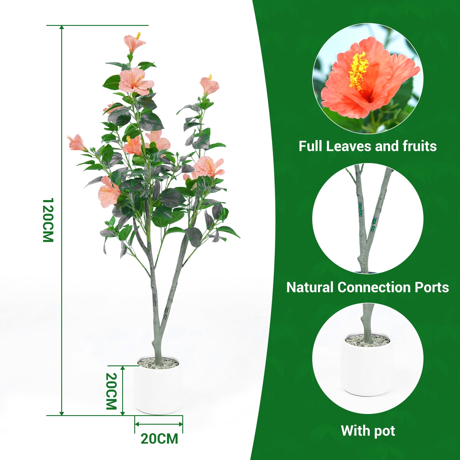 4FT Artificial Hibiscuses Tree, Faux Potted Flower Plant with Realistic Flowers, Fake Flower Tree For Garden Office Party Wedding Hotel
