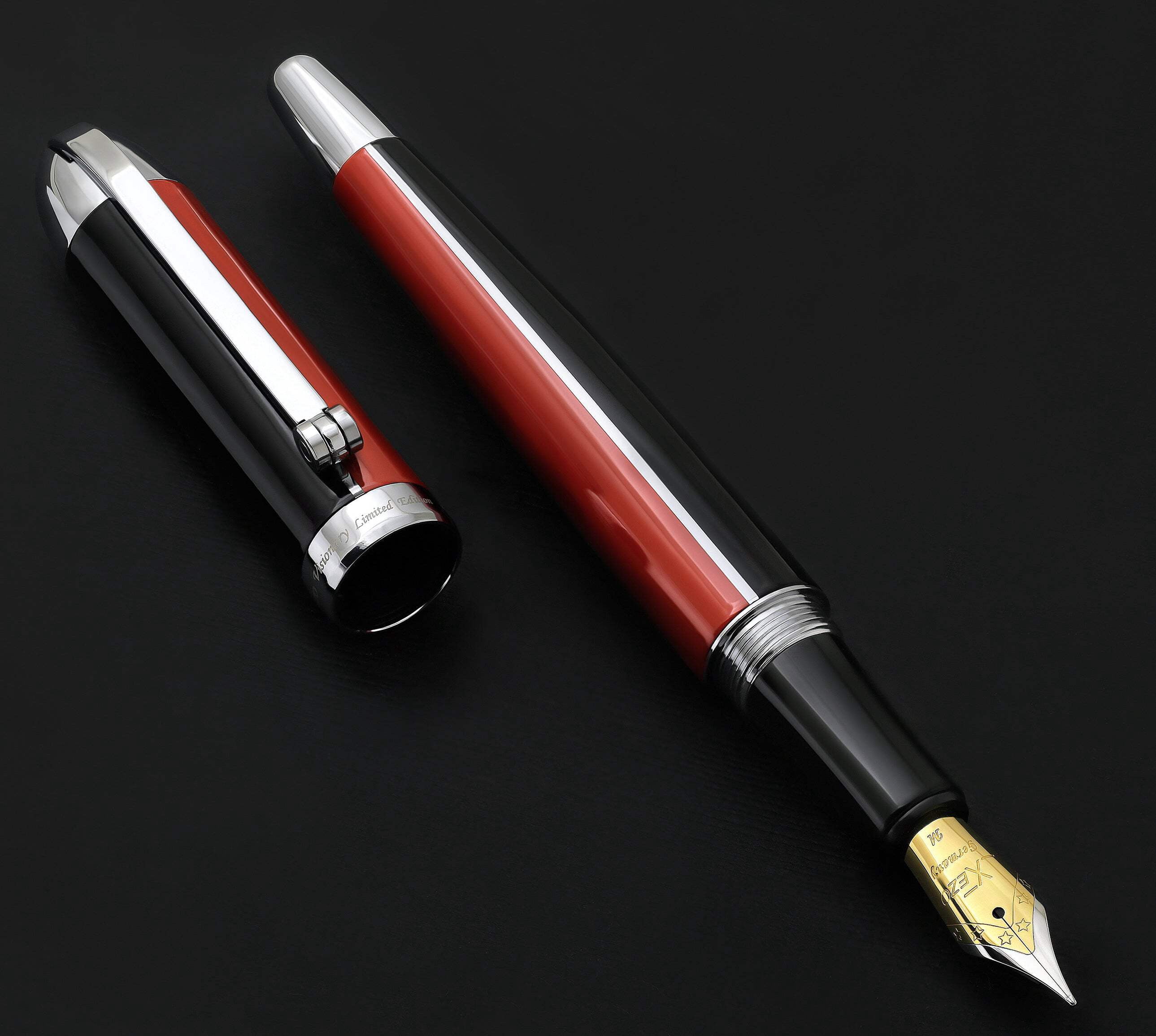Xezo Xezo Visionary® Brass  Aluminum Enameled Fountain Pen (Medium Nib) - Red / Black