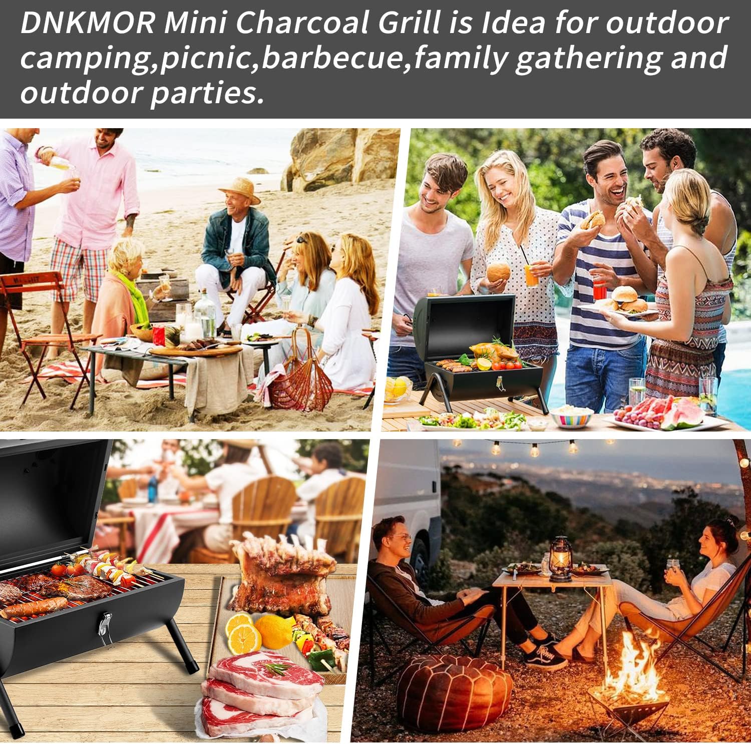 Portable Charcoal Grill,Double Sided Baking Small Portable Barbecue Grill for Outdoor Activities Camping, Picnics, Beach Parties,Cook Seafood, Fry Steak(Black)