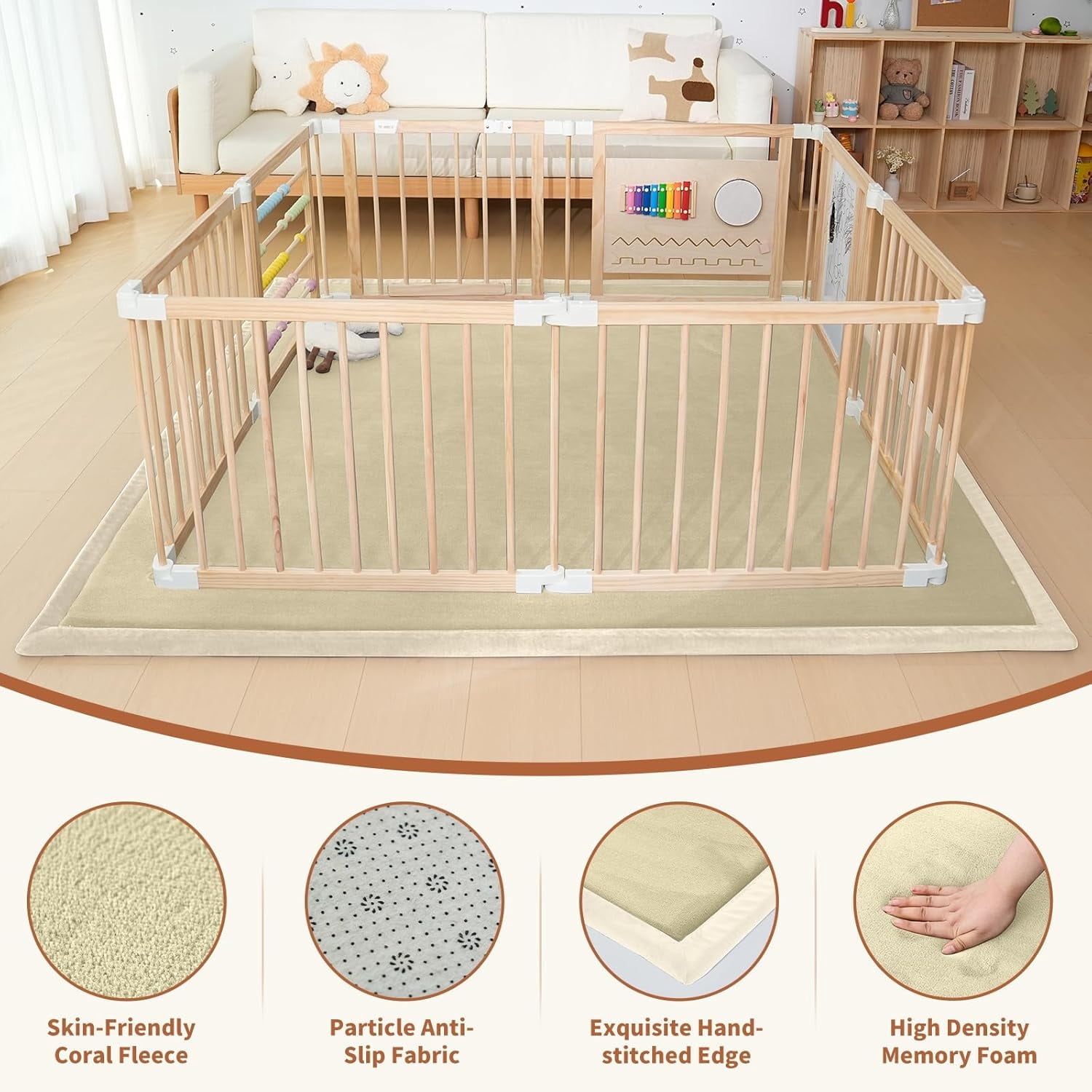 Baby Play Mat for Floor - 1.4" Thick Memory Foam Rug, 70"x60" Playpen Tummy Time Mat, Soft Velvet Nursery Rug, Large Padded Crawling Mat, Cushioned Pads for Playroom Toddlers, Infants, Yoga, Tatami
