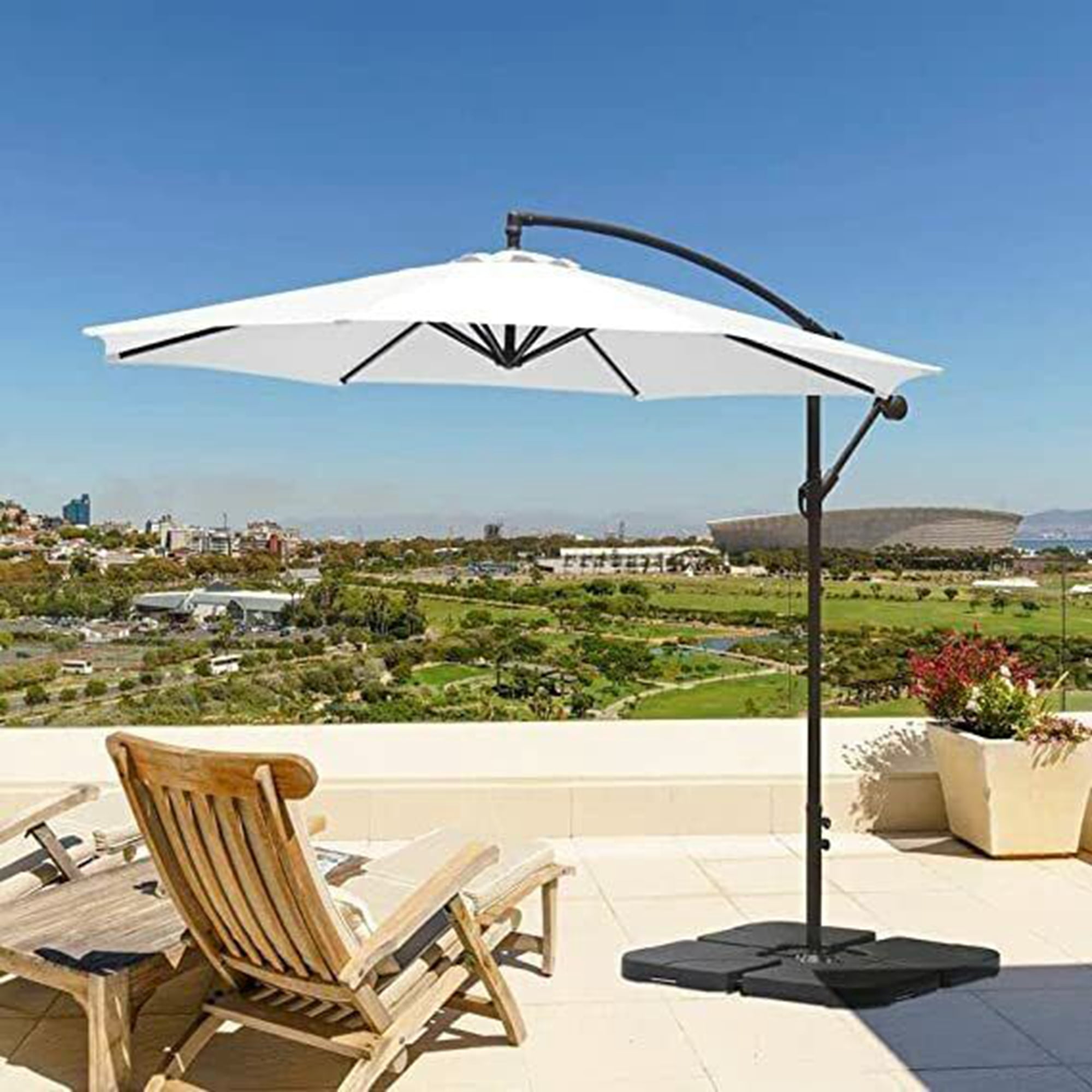 10' White Cantilever Outdoor Patio Umbrella with Steel Frame