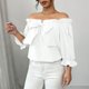 thumbnail image 5 of TaTaai Fashion Solid Color Women Top Ruffle Bow Off Shoulder Short Sleeve Loose Fit Soft Breathable Stretch Daily Lounge Street Casual Wear Blouse Gift, 5 of 7