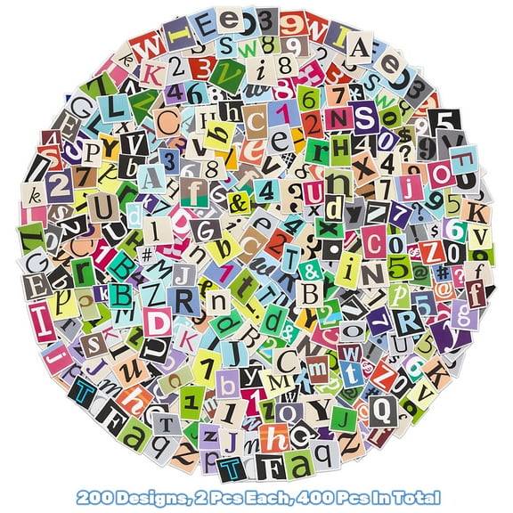 400 Pcs Alphabet Letter Stickers, Waterproof Craft Number and Symbol Stickers for Scrapbook, Bulletin Poster Board, Water Bottle, Mailbox Decoration