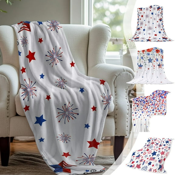 4th Of July PALIFEUR Flannel Blankets, Patriotic Throw Blanket, Independence Day Throw Blanket for Couch Bed Office, Star Decorate Soft Comfotable Blanket, 27.55 x 39.37 Inch