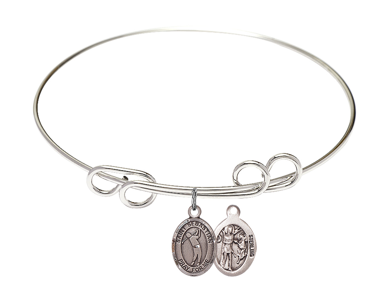 8 inch Round Double Loop Bangle Bracelet w/ St. Sebastian/Golf charm ...