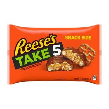 REESE'S TAKE 5 Pretzel, Caramel, Peanut Butter, Peanut, Chocolate Snack Size, Easter Candy Bars Bag, 11.25 oz