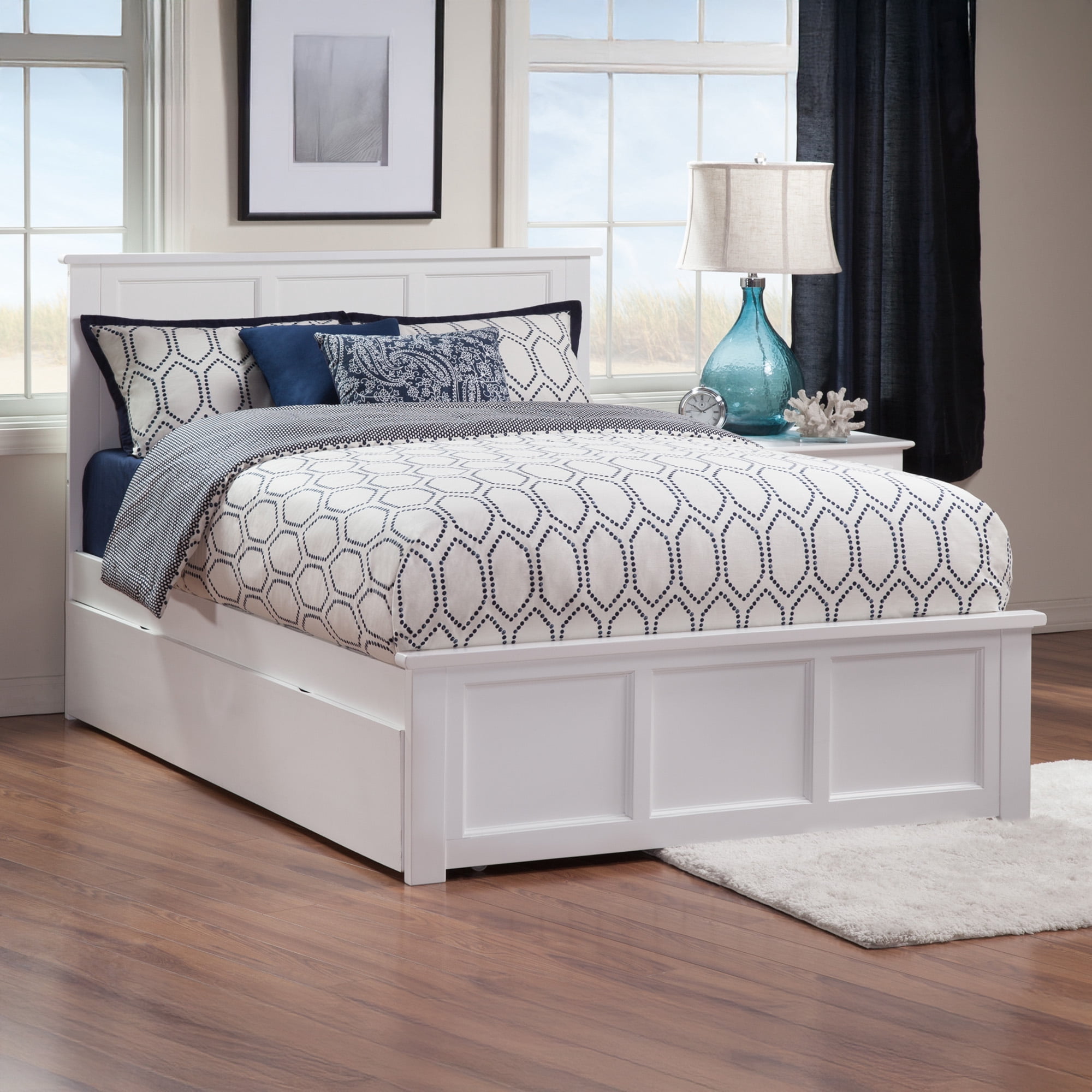 AFI Madison Full Wood Platform Bed with Matching Footboard & Full Trundle, White