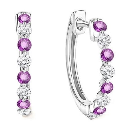 Divine Creation 2.30 Ct Round Cut Purple Amethyst Clip On Hoop Earring's 14K White Gold Plated For Women's 925 Sterling Silver