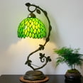 thumbnail image 5 of Tiffany Lamp Stained Glass Table Bedside Lamp, Green Wisteria Banker Desk Reading Light with Thin Rustic Metal Leaf Base 21" Tall for Bedroom Living Room, Country Style WERFACTORY LED Bulb Included, 5 of 7