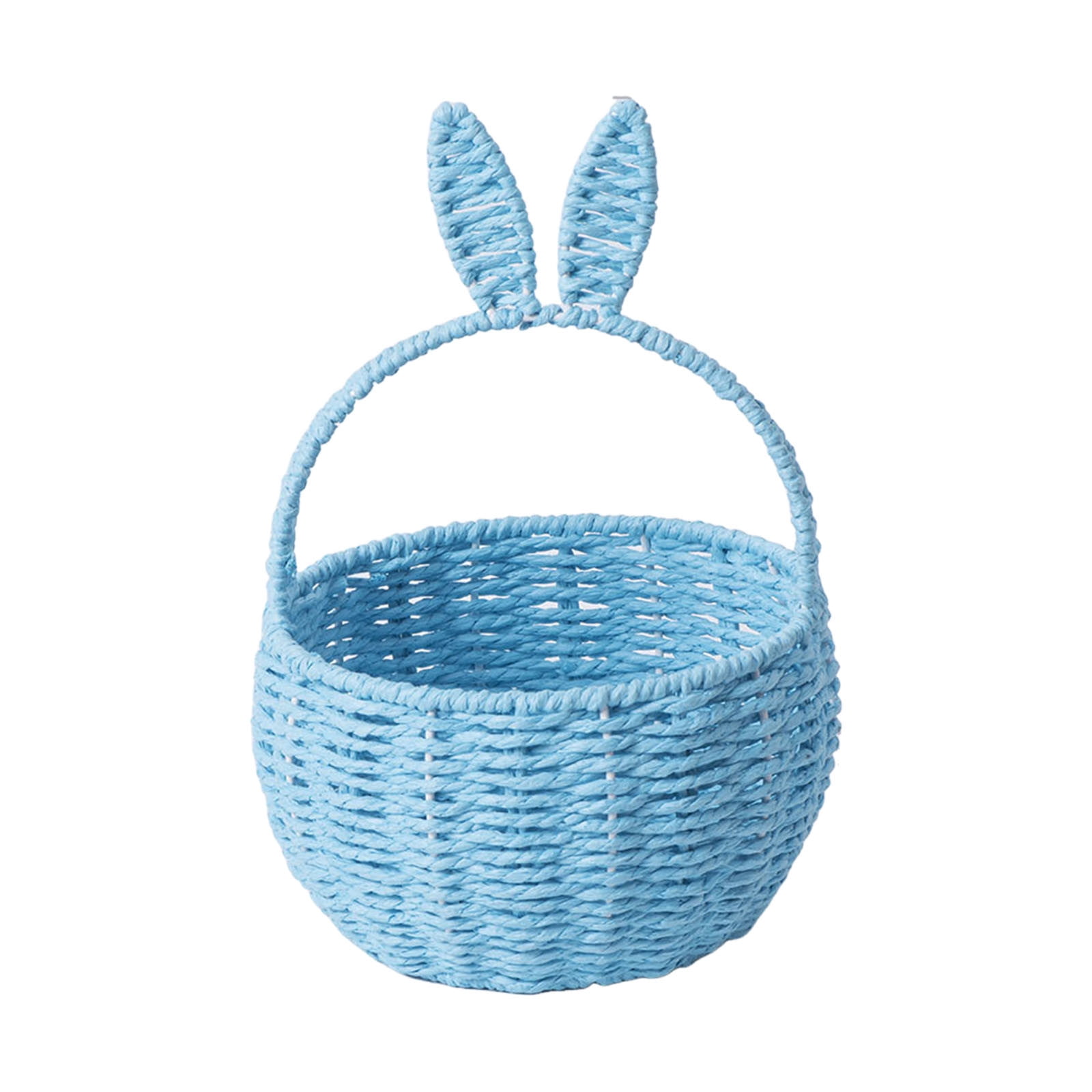 5 Pcs Easter Bunny Basket with Handle Woven Basket Wicker Empty Egg Basket for Easter Decorations Picnic Gift Packing Candy Storage Party Supplies(5 Colors,8 Inch)
