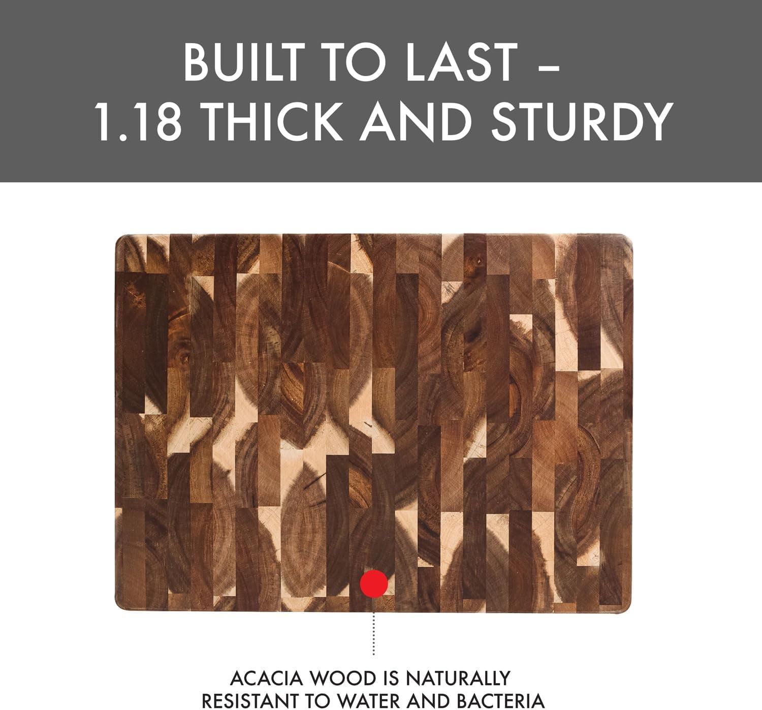Dexas Acacia End Grain Reversible Butcher Block Cutting Board – 11.8" x 16.14" | Heavy-Duty Wood Chopping Board with Recessed Finger Grips