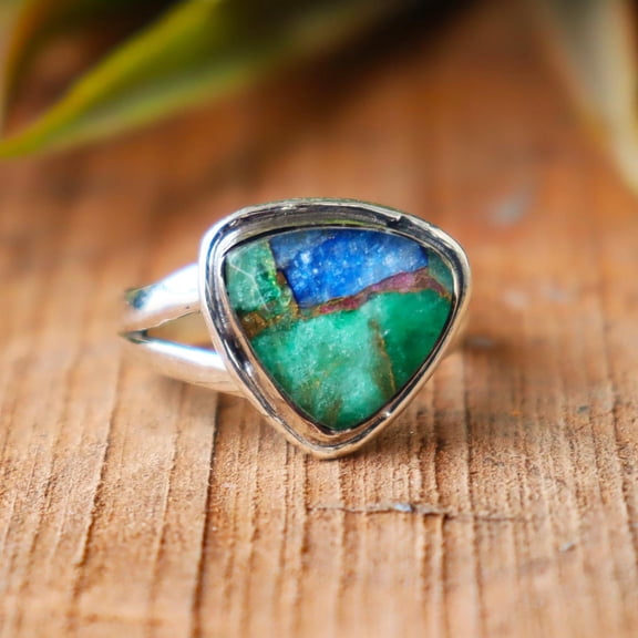 ELANZAA JEWELS- Azurite Malachite Ring | Artisan Crafted 925 Sterling Silver Green Blue Gemstone Boho Statement