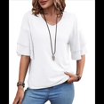 thumbnail image 2 of Camiseta de Corta con Volantes para Mujer, Cuello en V, Acampanada de Doble Capa XL, 2 of 9