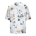 thumbnail image 3 of Pounoo Short Sleeve Tees for Women Leaf Print V Neck Half Placket TShirt Floral Relaxed Fit Blouses Vacation Casual Outfits Gift, 3 of 5
