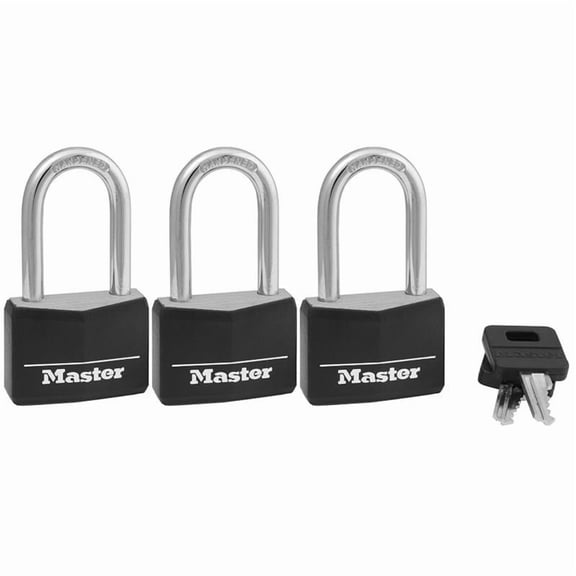 Master Lock 1-9/16" W Brass 4-Pin Cylinder Covered Padlock 3 pk Keyed Alike