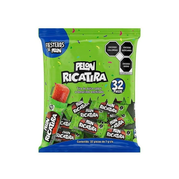 Dulce enchilado Pelon Pelo Rico Ricatira sabor tamarindo 32 pzas 7 g c/u