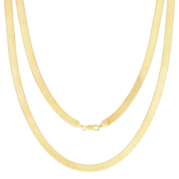 Nuragold 10k Real Yellow Gold Solid Herringbone Flexible 6mm Chain Necklace (16"-24") Italian Jewelry for Men & Women