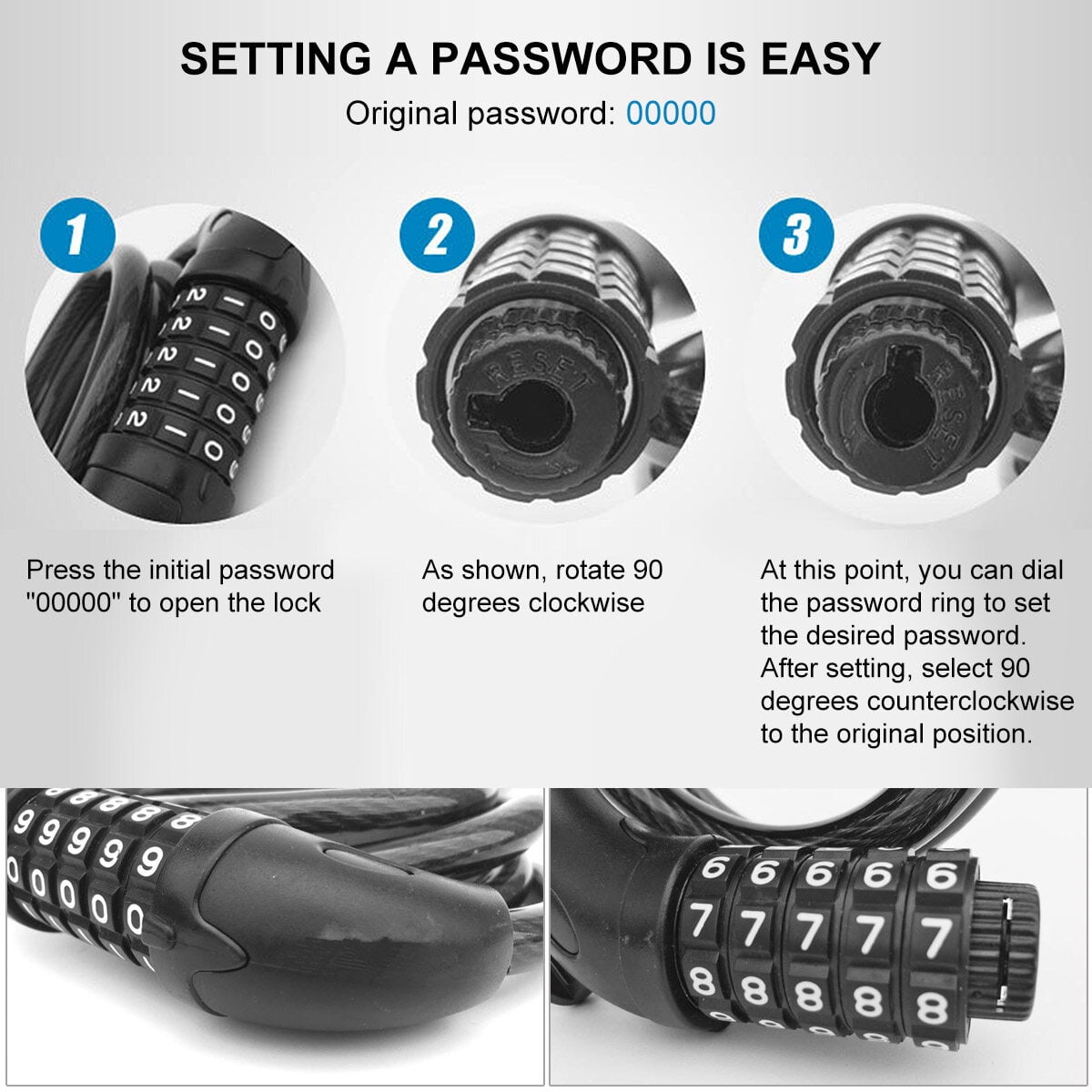 KAWELL Bike Lock Bicycle Chain Lock,with 5-Digit Resettable Number and Mounting Bracket,Combination Coiling Cable Lock Best for Bicycle Outdoors - 4 Feet x 1/2 Inch