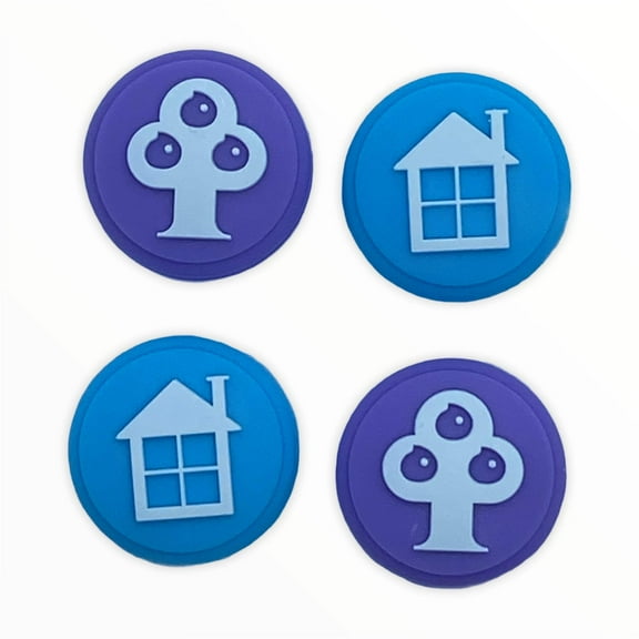 JenDore Blue House & Purple Trees 4Pcs Silicone Thumb Grip Caps for Nintendo Switch