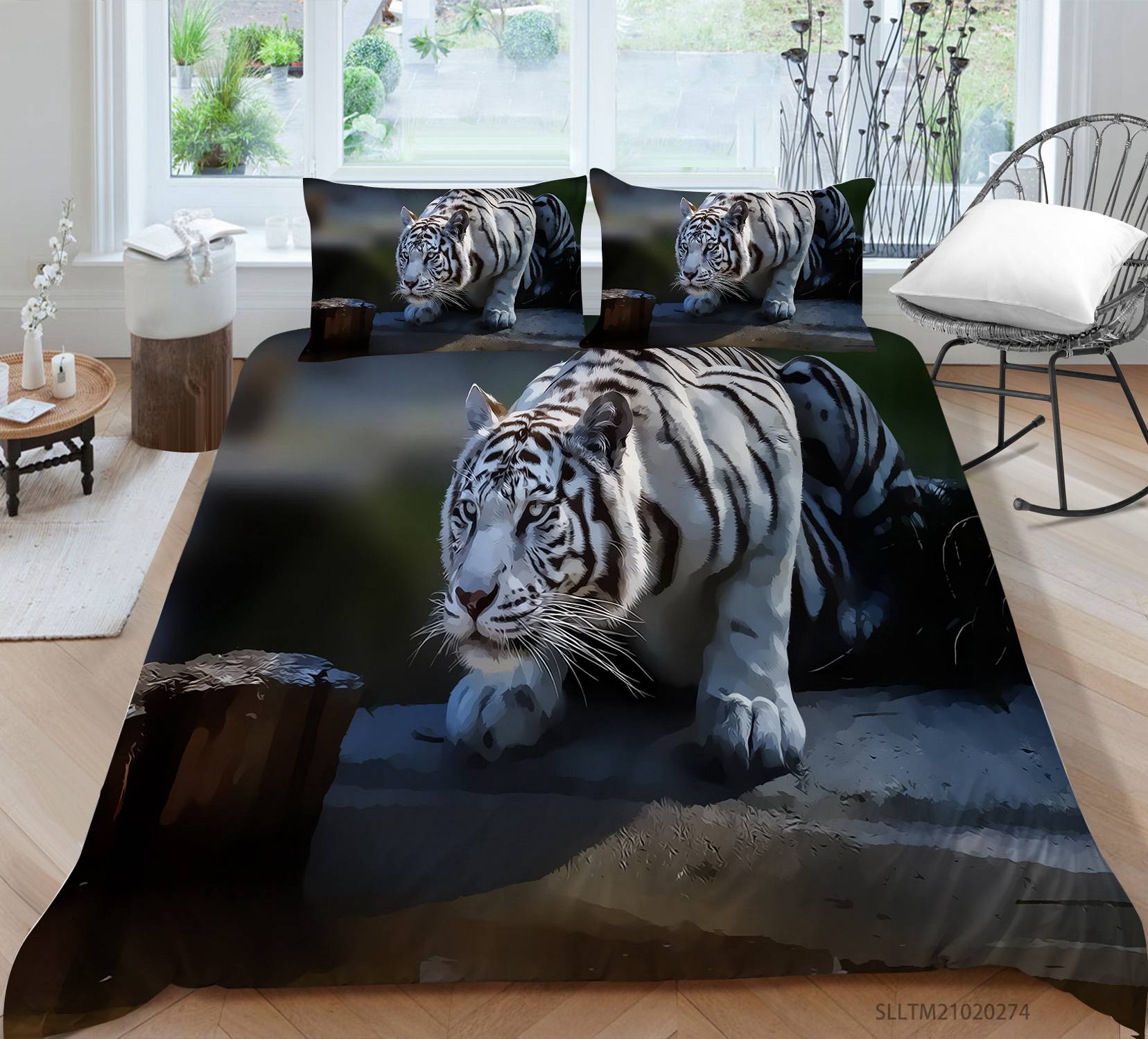 White Tiger Bedding Set Twin Size，3D Animal Print for Kids Boys Teens