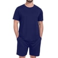 thumbnail image 5 of GIRUNS Men's Pajama Set Lightweight Sleepwear Short Sleeve and Shorts with Pockets Navy Blue L, 5 of 6