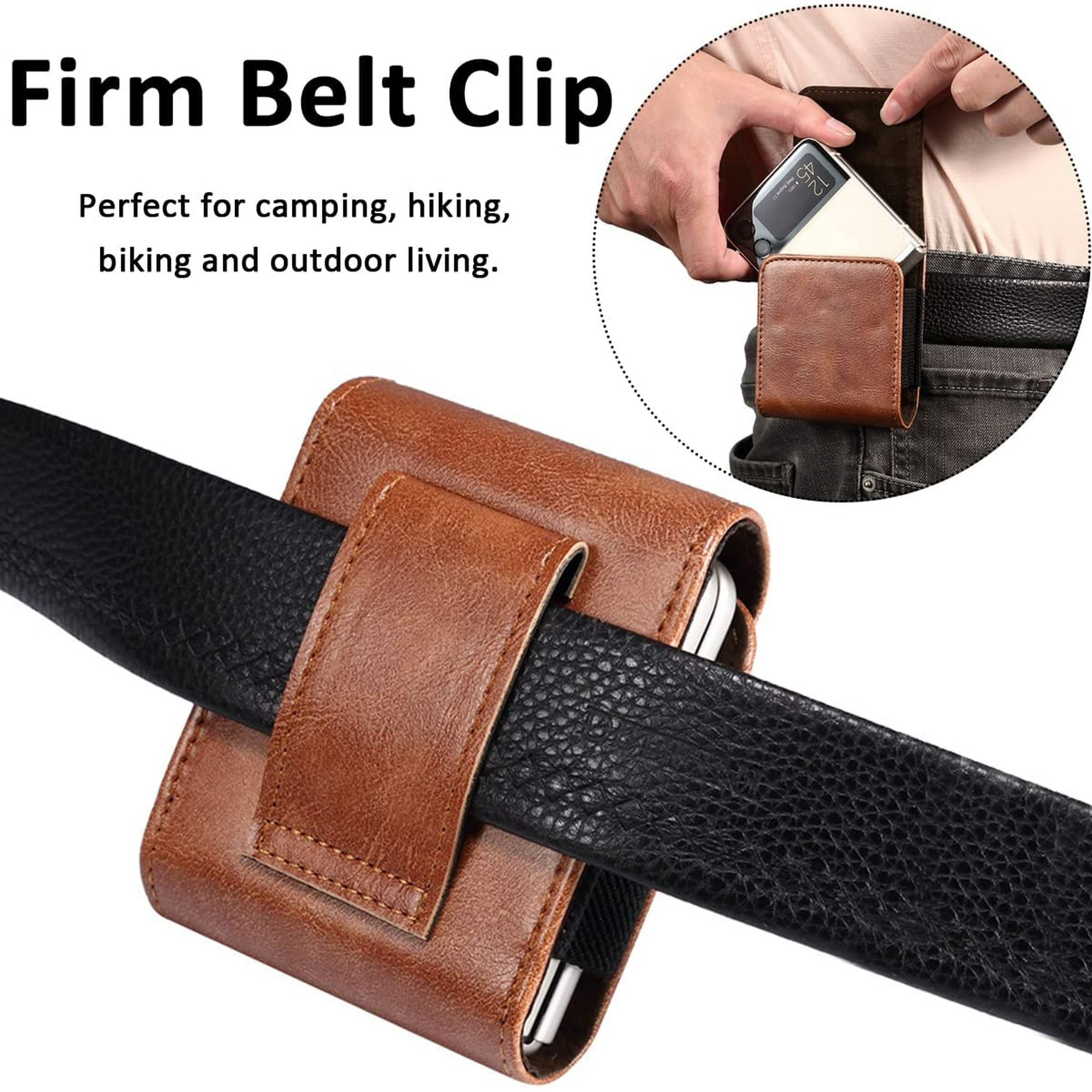HSHDLDF for Samsung Galaxy Z Flip 5 Phone Pouch Holster Belt Case Leather Pouch with Metal Belt Clip Magnetic Closure for Phone Holster Pouch Case for Galaxy Z Flip5 4 3 Motorola RAZR Brown Walmart