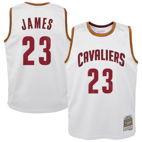 Youth Mitchell & Ness LeBron James White Cleveland Cavaliers 2015-16 Hardwood Classics Swingman Throwback Home Jersey