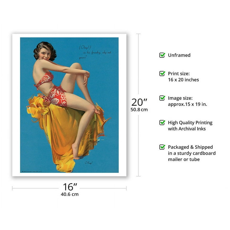 O Kay! - Hawaiian Pin Up Glamour Girl - Vintage Pin Up Girl Print