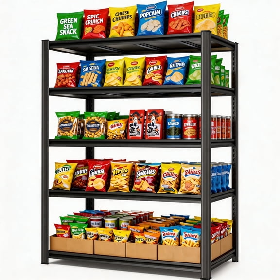 Black 5 Tier Utility Storage Shelves, 12"D x 36"W x 72"H Heavy Duty Metal Shelving Unit for Garage Kitchen Pantry Organization