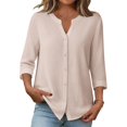 thumbnail image 2 of Warop Button Down Top for Women 3/4 Sleeve Linen V-Neck Shirt Fashionable Casual Loose Blouses, 2 of 8