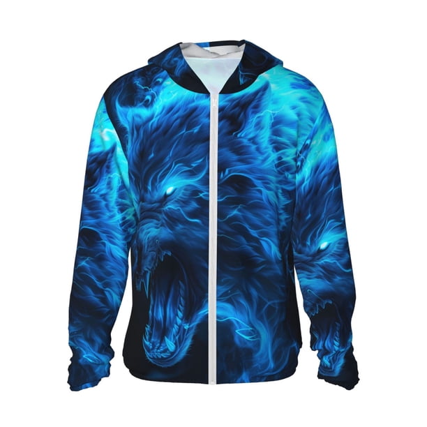 Fotbe Wolf Chaqueta con Protección Solar UPF 50+ para Hombre y Mujer, Camisa con Capucha y Bolsillos-Small