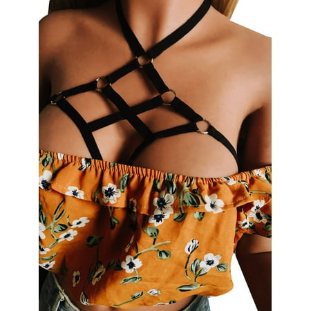 

Enwejyy Women s Sexy Fashion Halter Elastic Bra Strap Lingerie Corset Top