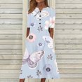 thumbnail image 1 of ICHUANYI Clearance Fashion Women Summer Printing Causal V-Neck Button Short Sleeve Vacation Pockets Dress(Blue, XL) ICHUANYI WER2023081401786, 1 of 5