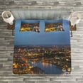 thumbnail image 3 of Ambesonne Modern Quilted Bedspread Set 3 Pcs, Sunset at London City, King Size, Yellow Bluegrey, 3 of 3