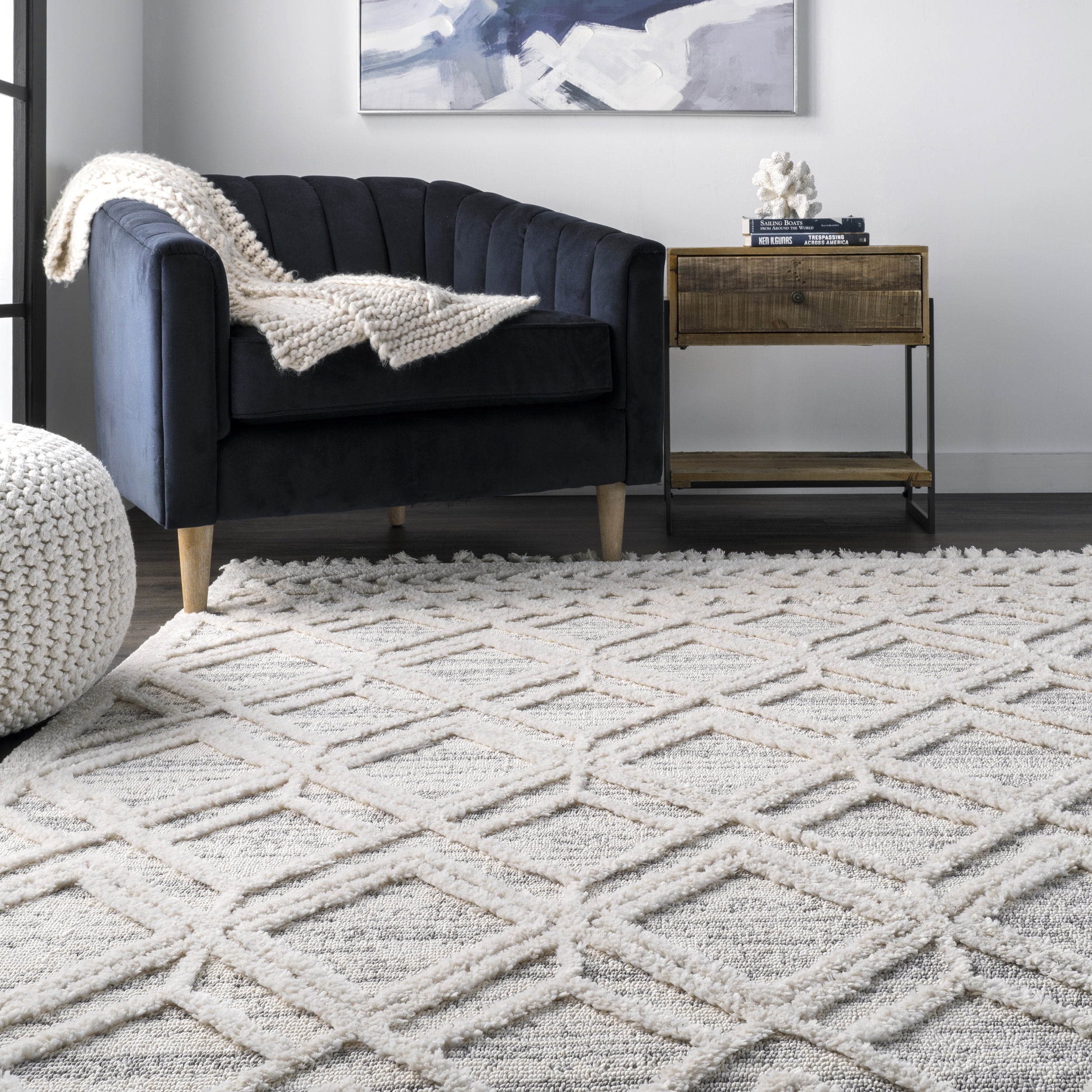 nuLOOM Ansley Moroccan Lattice Tassel Area Rug, 8', Light Grey