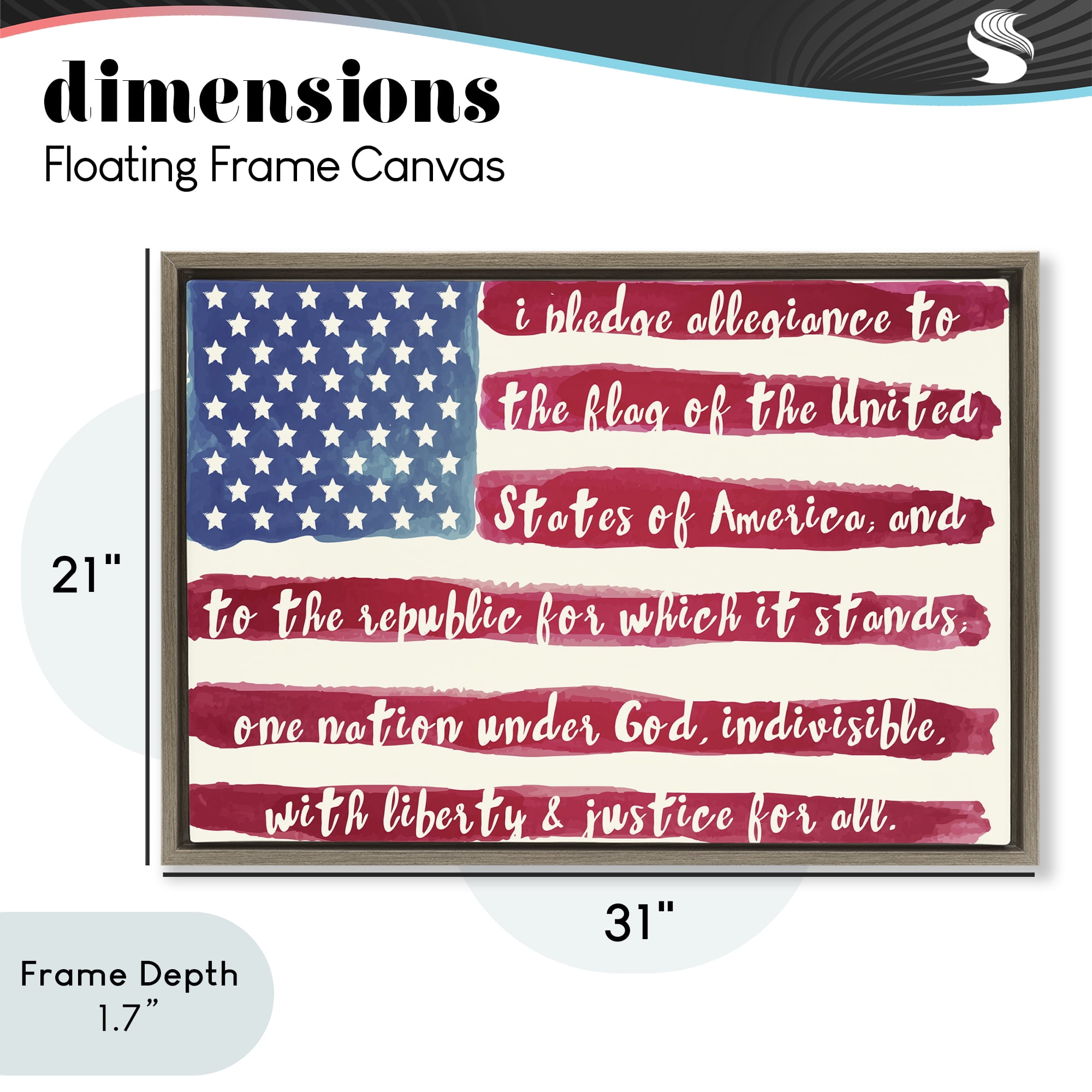 Stupell Industries Pledge Of Allegiance Flag Stripes Brown Framed Floater Canvas Wall Art, design by Sophie 6